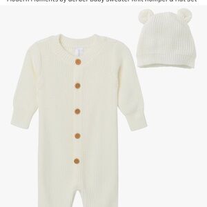 Adorable Cream Knit Baby Footie and Hat Set
